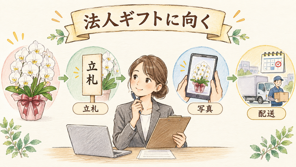 花秘書は確認を重視する法人ギフトに向くの結論を示す手書き図解