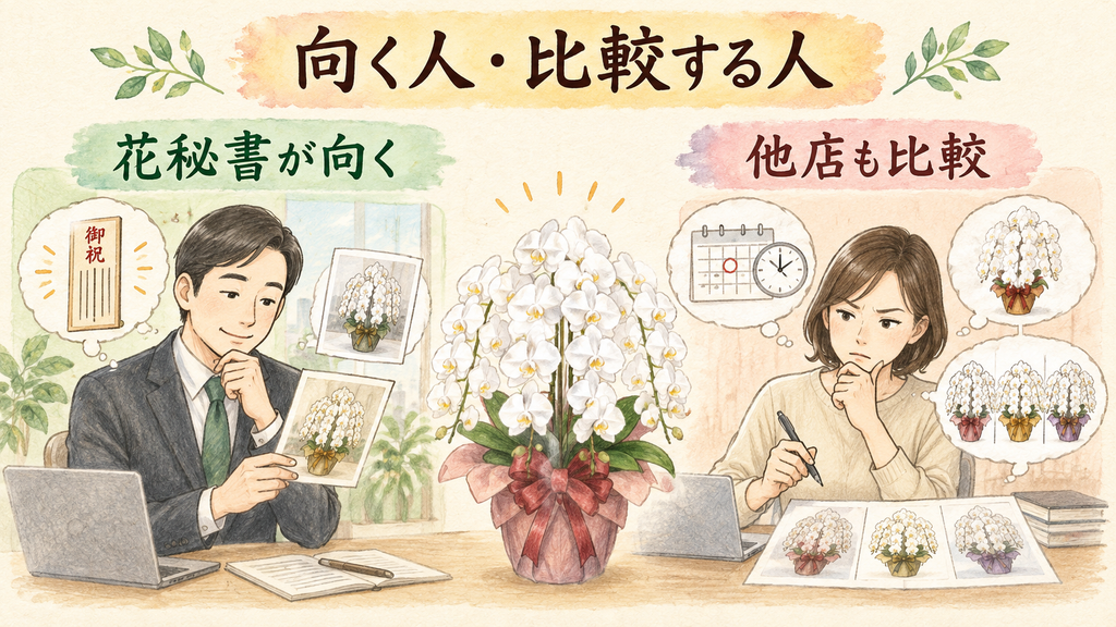花秘書が向く人と他店も比較したい人の結論を示す手書き図解