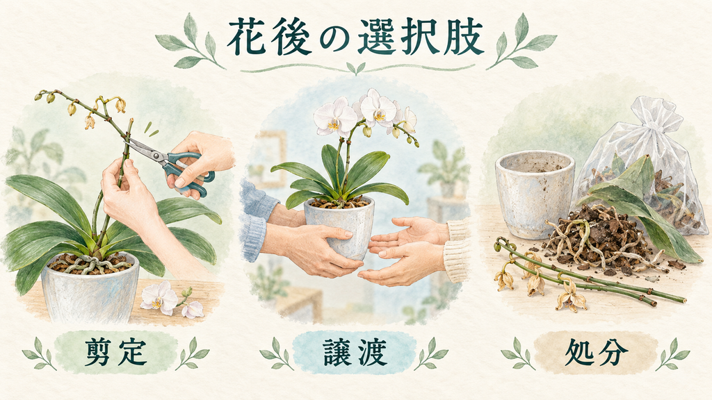 花が終わった後の扱いを決めるの結論を示す手書き図解
