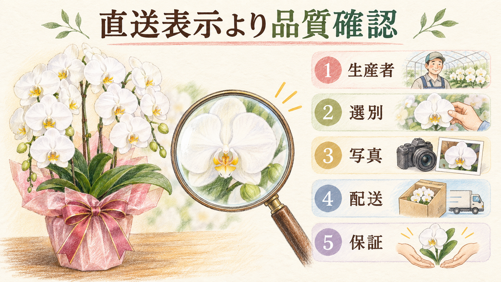 産地直送は表示より品質確認で選ぶの結論を示す手書き図解