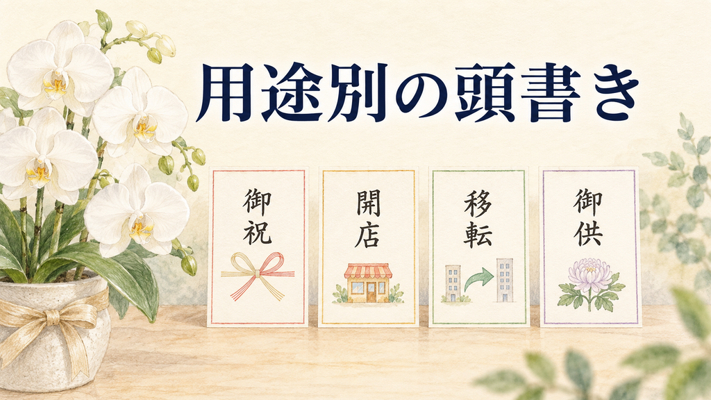胡蝶蘭の用途別に適切な頭書きを選ぶの結論を示す手書き図解