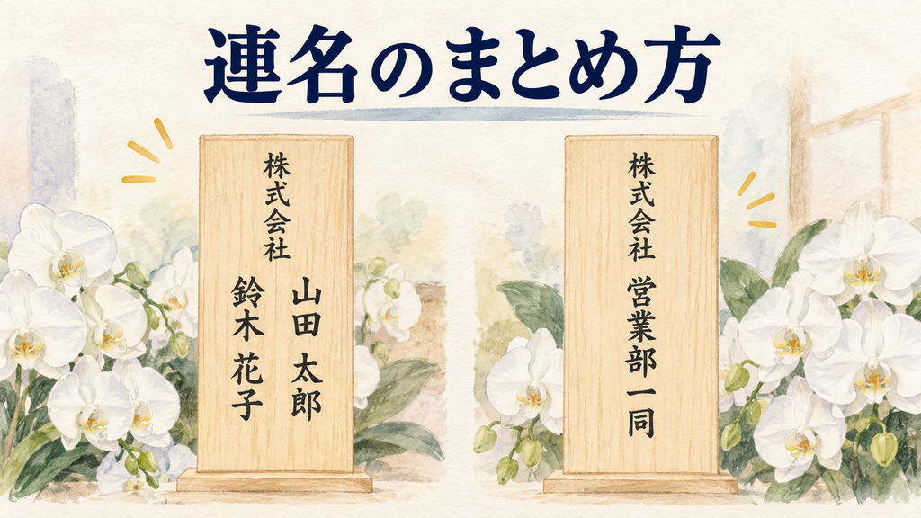 連名の立札を読みやすくまとめる方法の結論を示す手書き図解