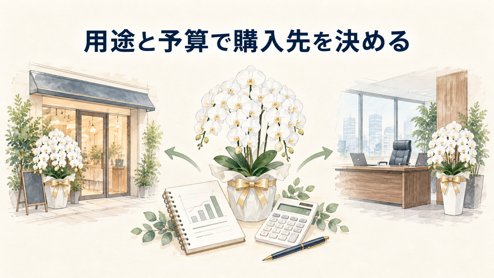 用途と予算から自分に合う購入先を決めるの結論を示す手書き図解