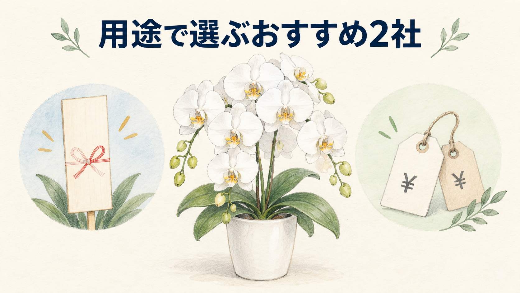 胡蝶蘭通販のおすすめは用途で2社から選ぶの結論を示す手書き図解