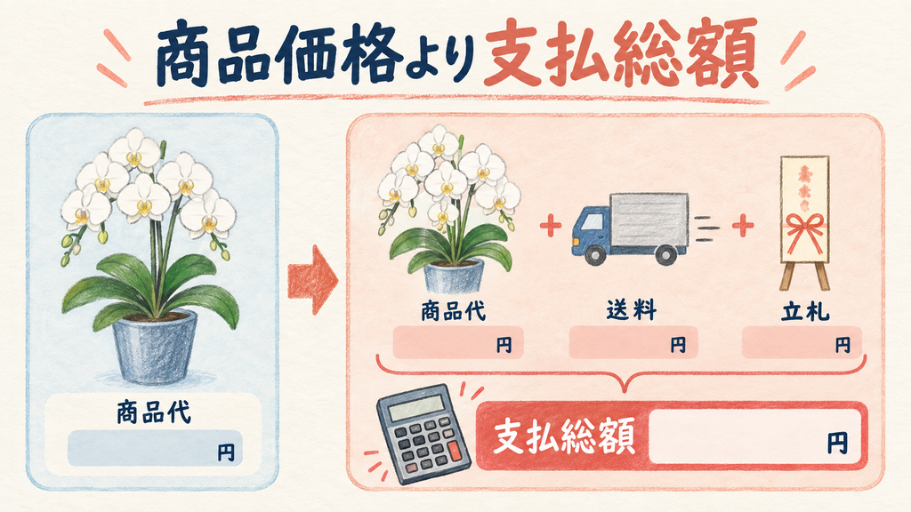 格安通販は総額と用途をそろえて選ぶの結論を示す手書き図解