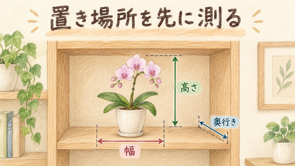 置き場所の実寸からミニ・ミディを選ぶの結論を示す手書き図解