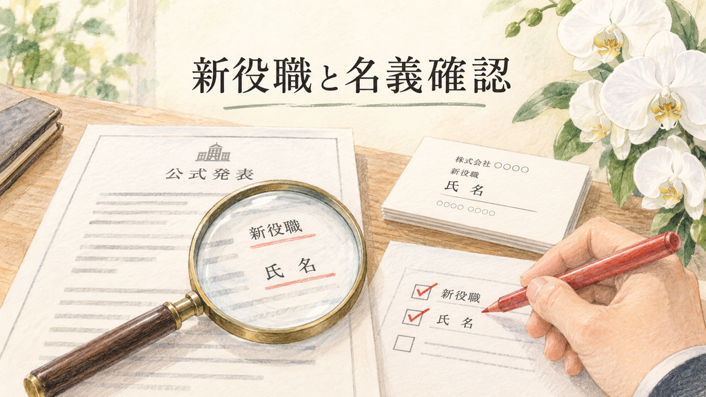 新役職・相手名・贈り主名を正確に確認するの結論を示す手書き図解